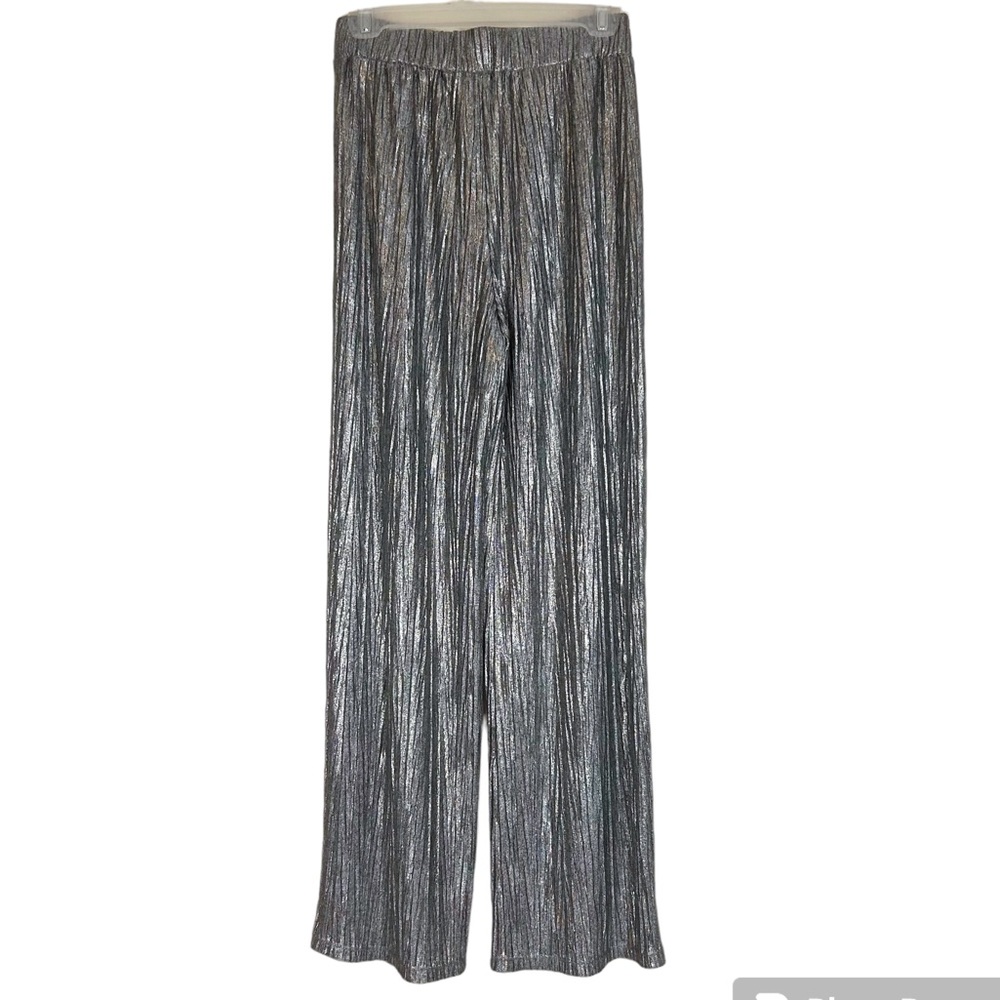 JM collection silver metallic wide leg pants